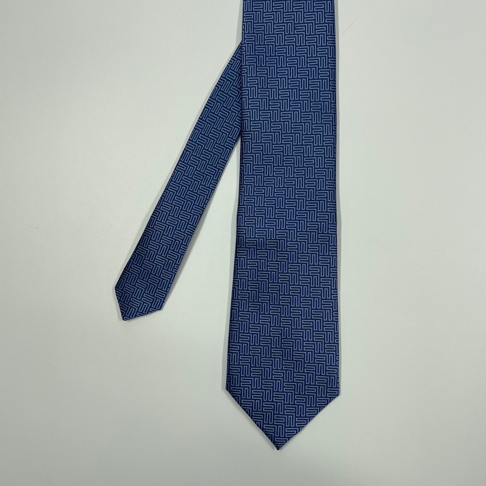 Unbranded Blue Geometric Maze Woven Silk Necktie Mens One Size